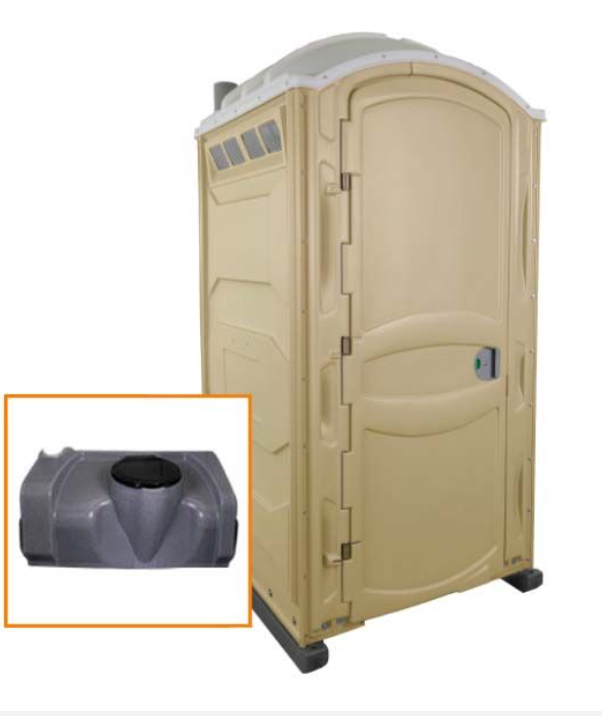 The PJP4 portable toilet unit in tan with holding tank inset