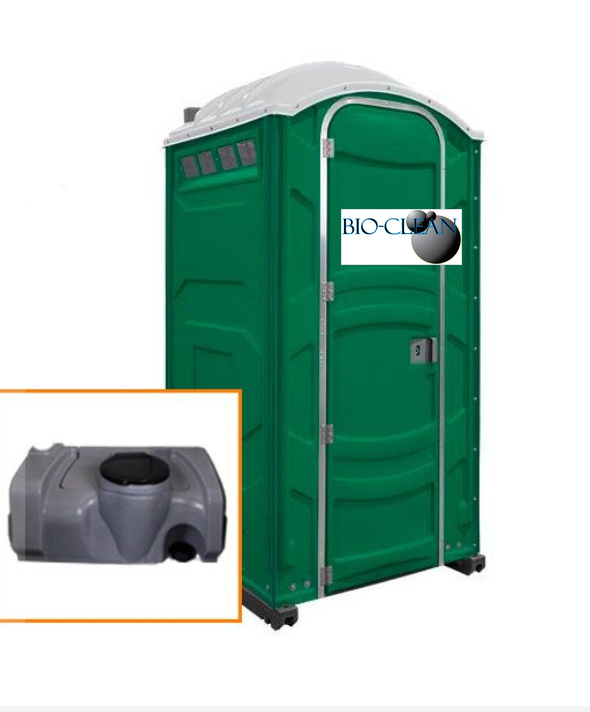 The PJ portable toilet unit in green with holding tank inset