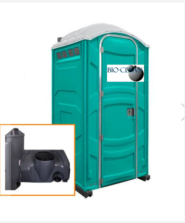 The PJ portable toilet unit in teal with holding tank inset