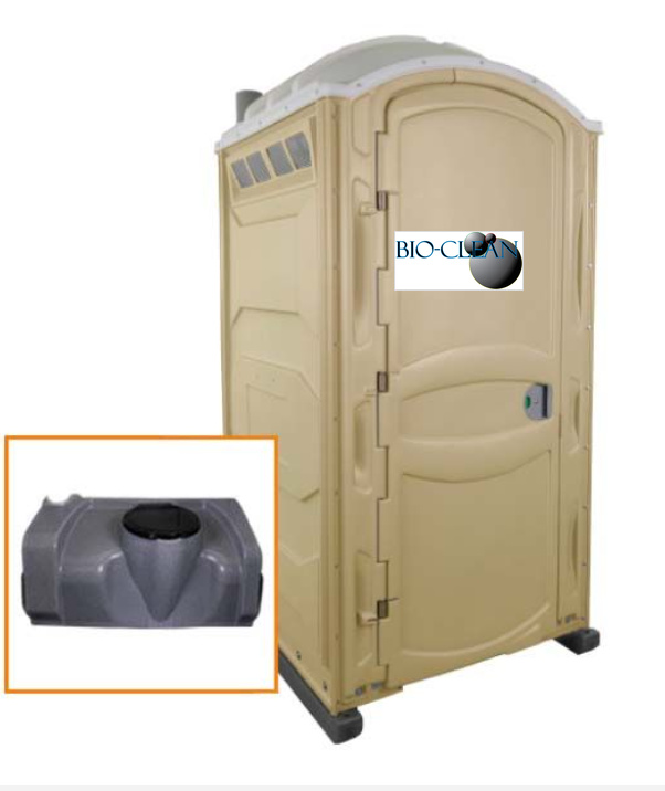 The PJP4 portable toilet unit in tan with holding tank inset