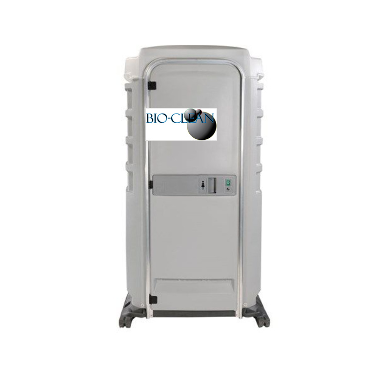 The PJP4 self contained flush portable toilet unit in white with hand sanitizer dispensers