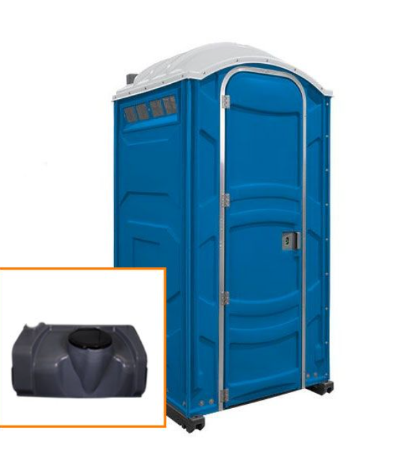 The PJ portable toilet unit in blue with holding tank inset