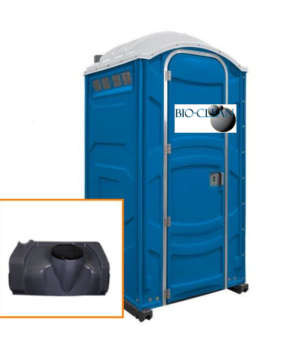The PJ portable toilet unit in blue with holding tank inset