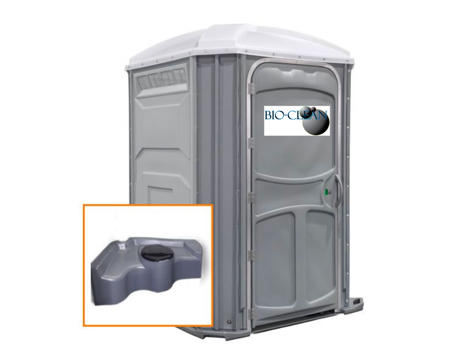 The Comfort XLT portable toilet unit in grey with holding tank inset